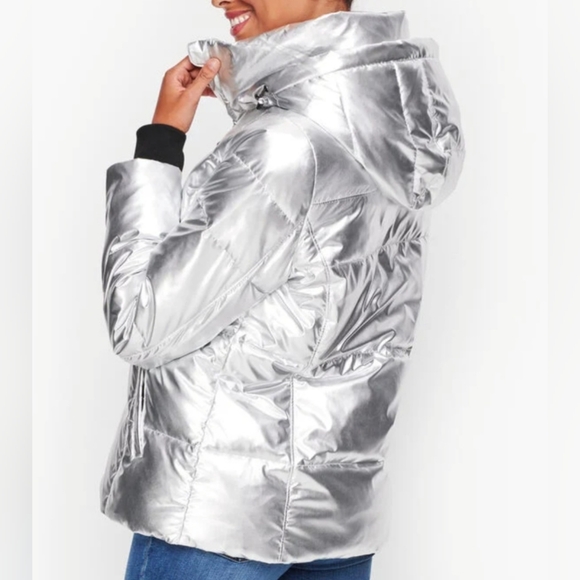 Down Alternative Metallic Puffer Ski Jacket with Removable Hood- womens Large - Picture 2 of 10